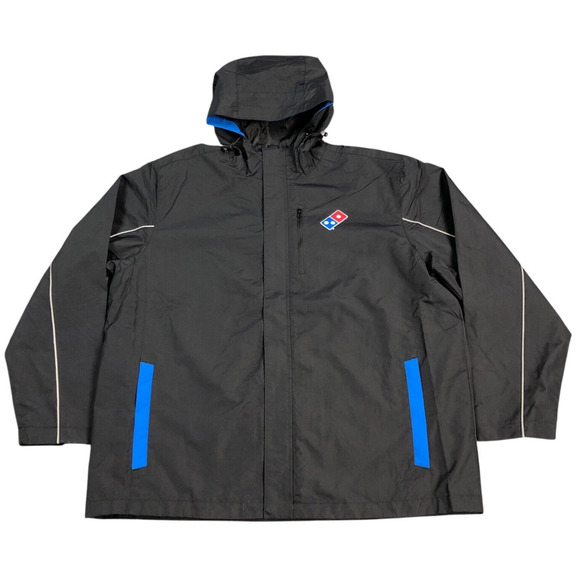 Dominos Pizza Gear Jacket Mens XL Black Blue Hooded Windbreaker Employee Uniform - Picture 1 of 9